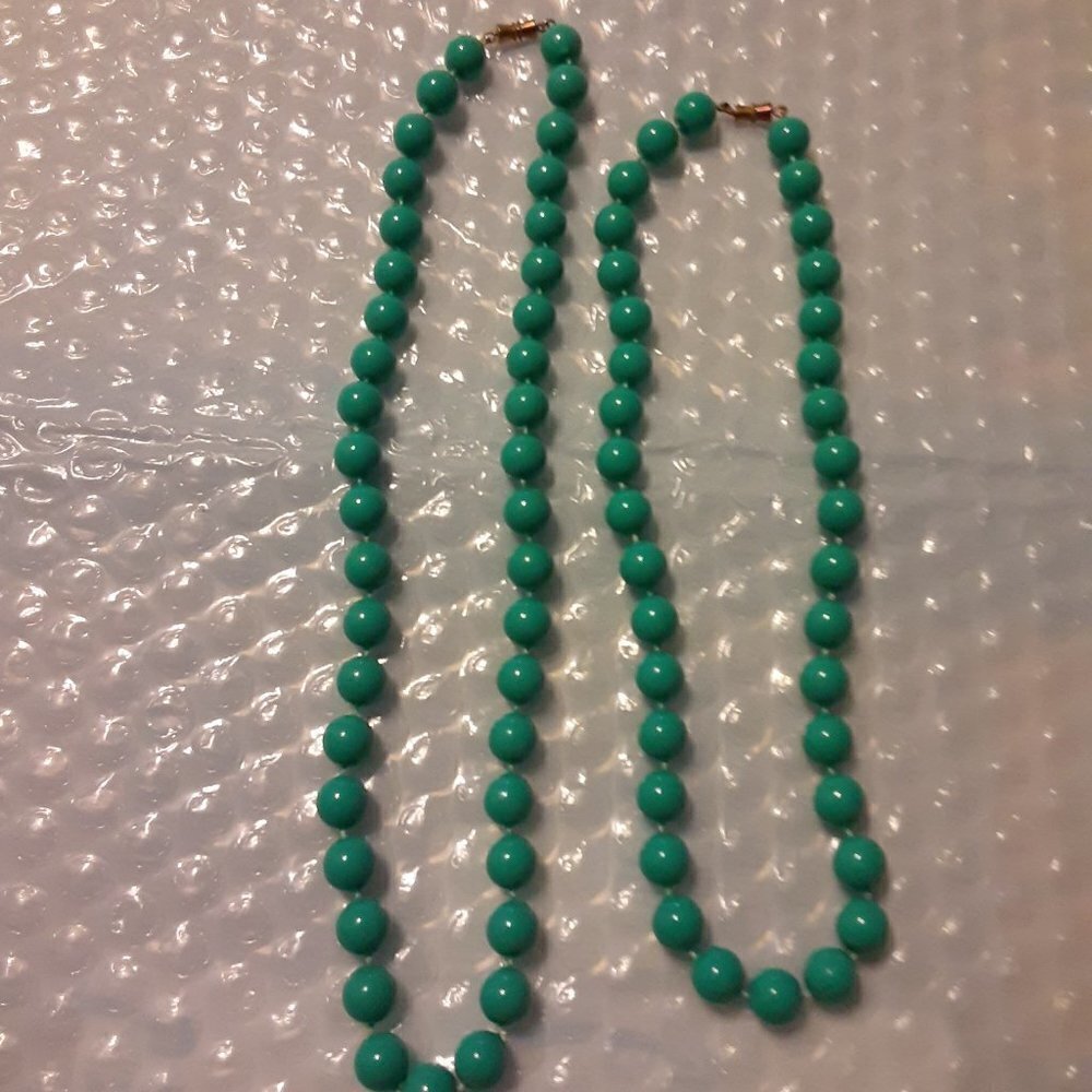 Two Teal Colored Beaded Necklaces